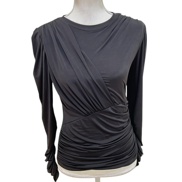 LNA black ruched long sleeve stretchy top made in California USA size medium - Picture 1 of 9
